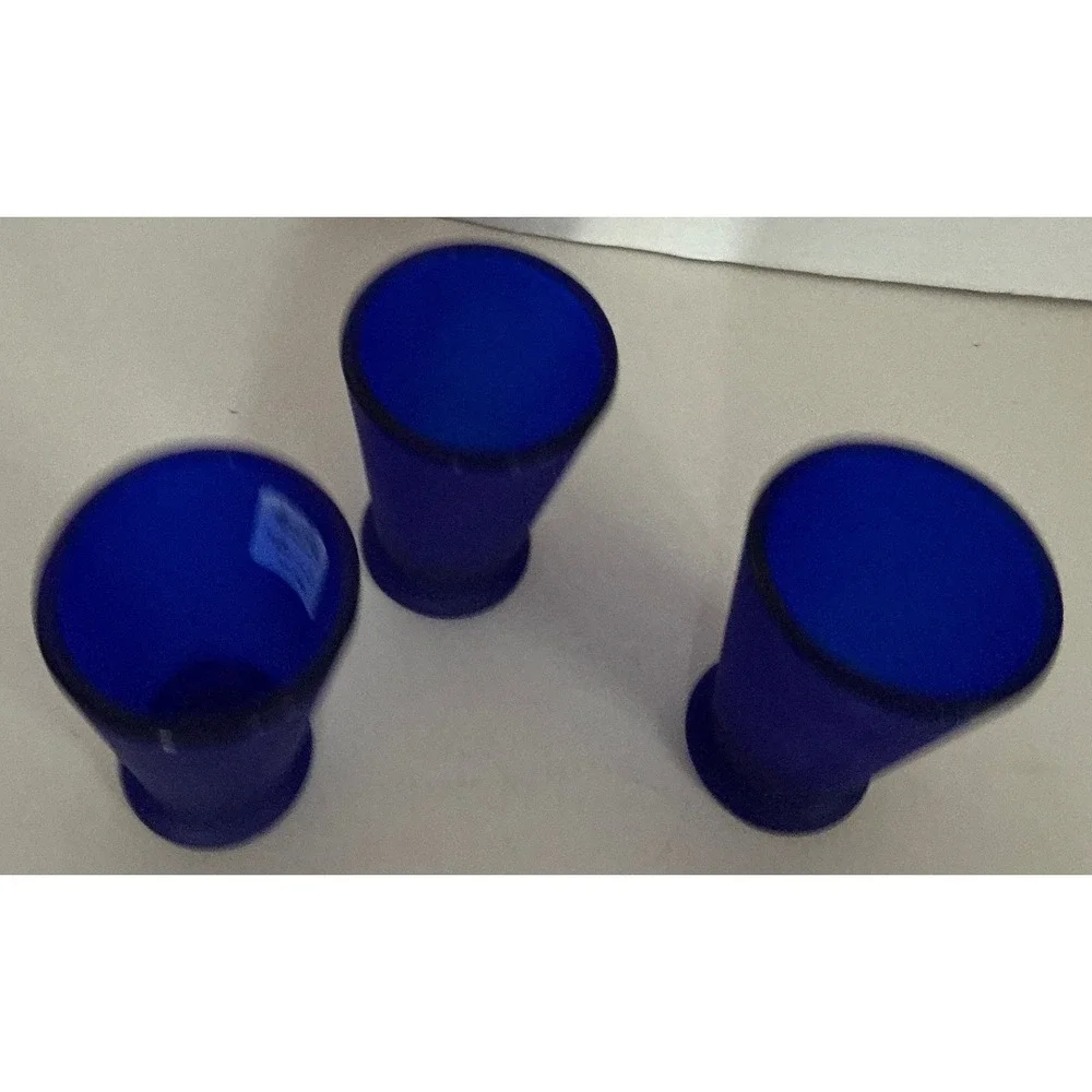 Cobalt Blue Frosted Glass Shot Glasses Set of 3 Tapered Conical Barware